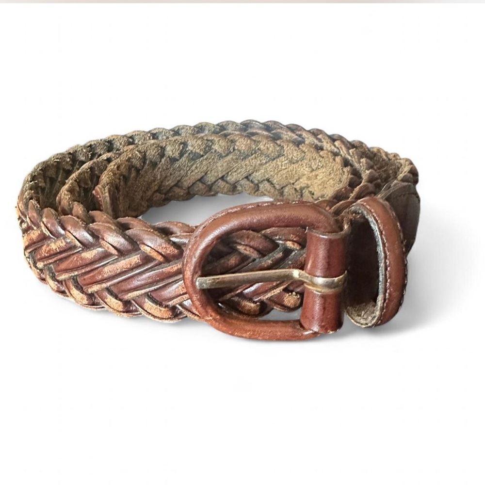 Brown Braided Full Grain Cowhide Leather Belt Made in Argentina Size 36